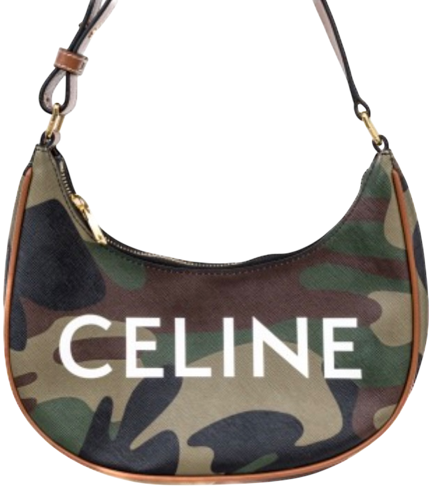 Céline 2021 Ava Logo Camo Print Coated Canvas & Leather Shoulder Bag