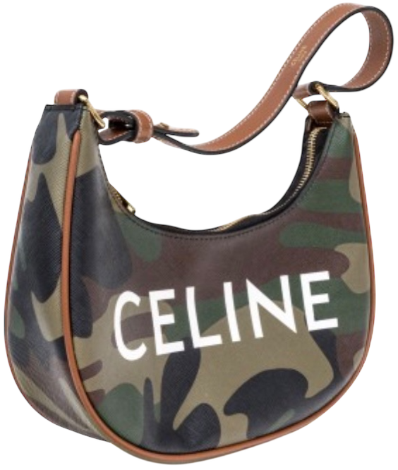Céline 2021 Ava Logo Camo Print Coated Canvas & Leather Shoulder Bag
