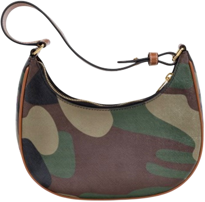 Céline 2021 Ava Logo Camo Print Coated Canvas & Leather Shoulder Bag
