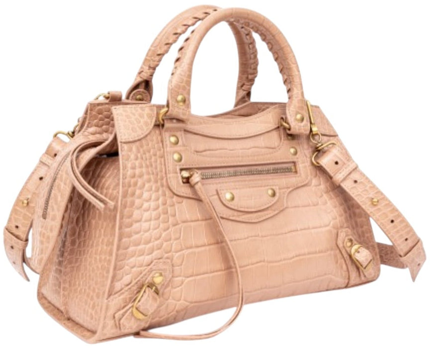 Balenciaga Neo Classic City Bag Nude Croc-Embossed Leather Satchel