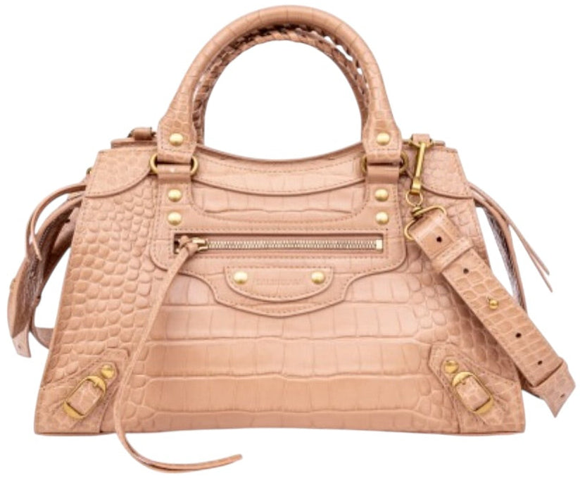 Balenciaga Neo Classic City Bag Nude Croc-Embossed Leather Satchel
