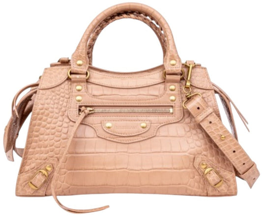 Balenciaga Neo Classic City Bag Nude Croc-Embossed Leather Satchel