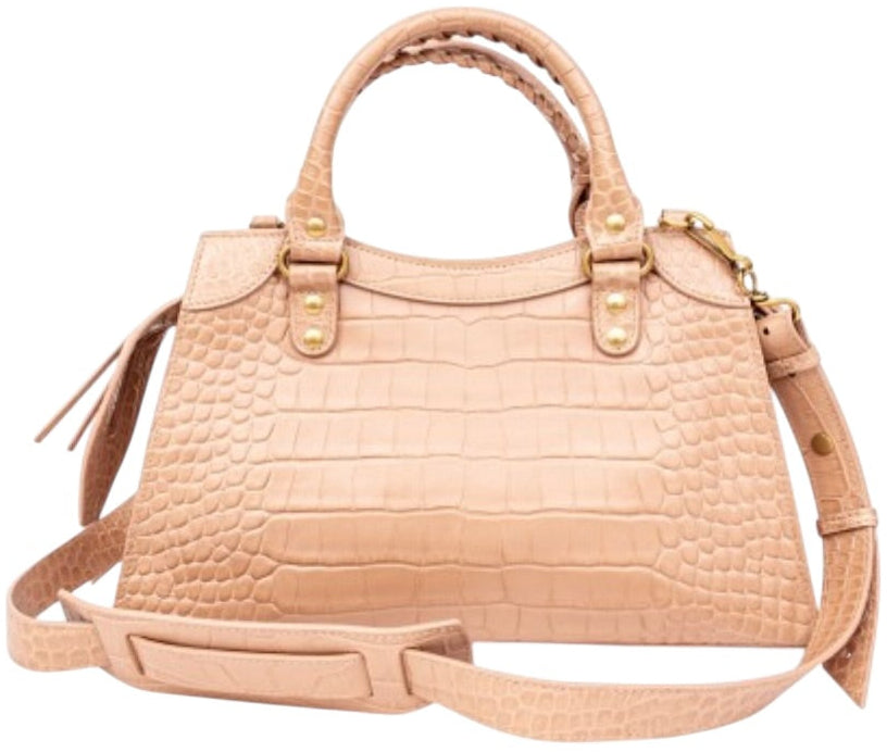 Balenciaga Neo Classic City Bag Nude Croc-Embossed Leather Satchel