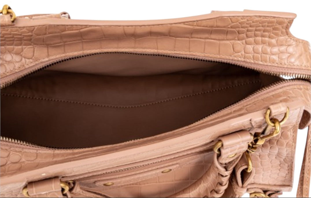 Balenciaga Neo Classic City Bag Nude Croc-Embossed Leather Satchel