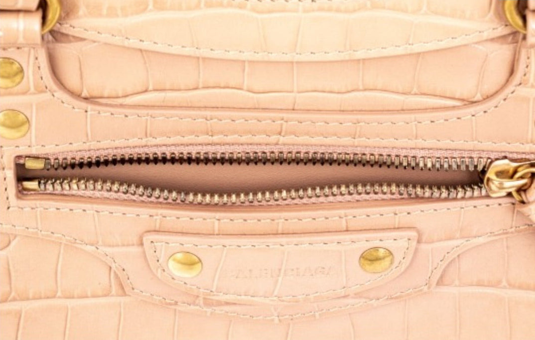 Balenciaga Neo Classic City Bag Nude Croc-Embossed Leather Satchel
