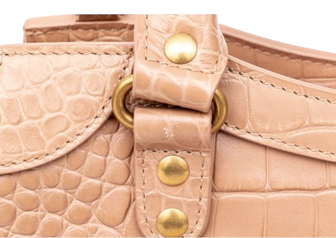 Balenciaga Neo Classic City Bag Nude Croc-Embossed Leather Satchel