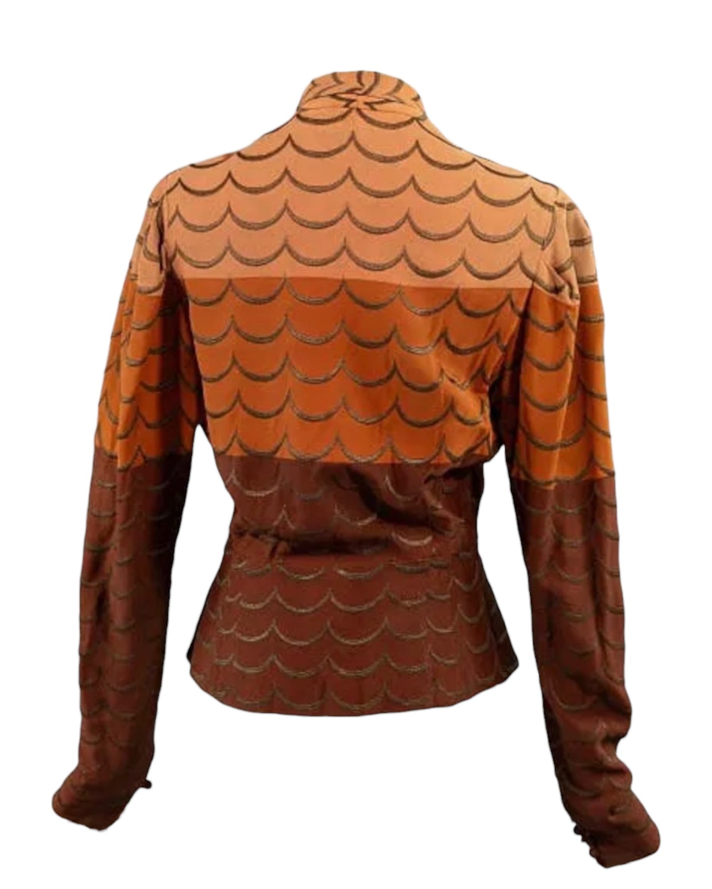 1930s Jeanne Lanvin Ombre Scalloped Embroidered Crepe Blouse