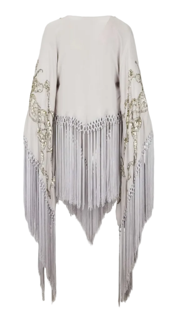 Roberto Cavalli Lavender Silk Fringe Beaded Draped Tunic Top IT 40 | Late 2000s