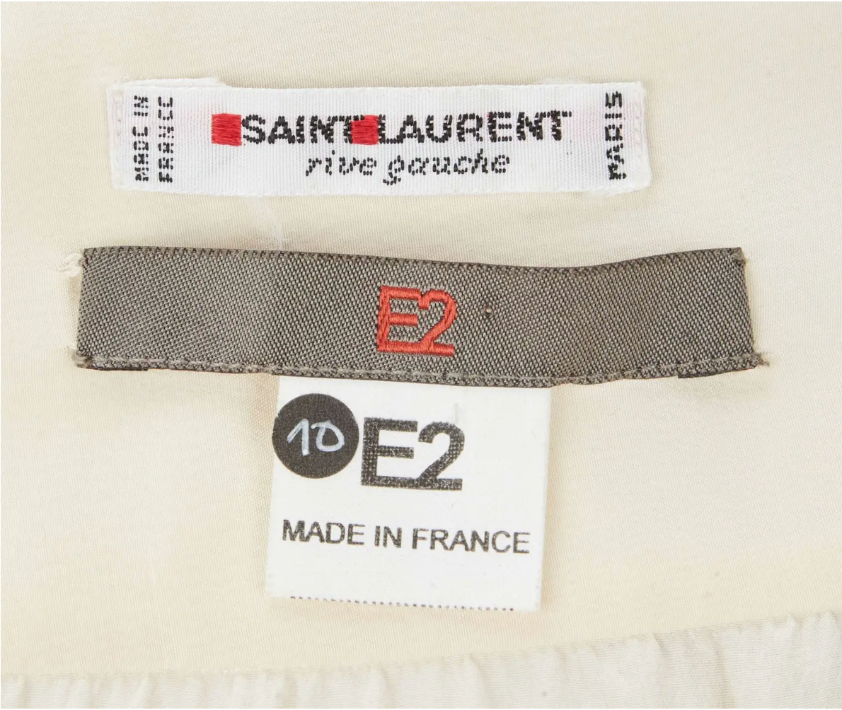 Saint Laurent Vintage Ivory Silk Embellished Blouse with Black Appliqué, Studwork & Fringe