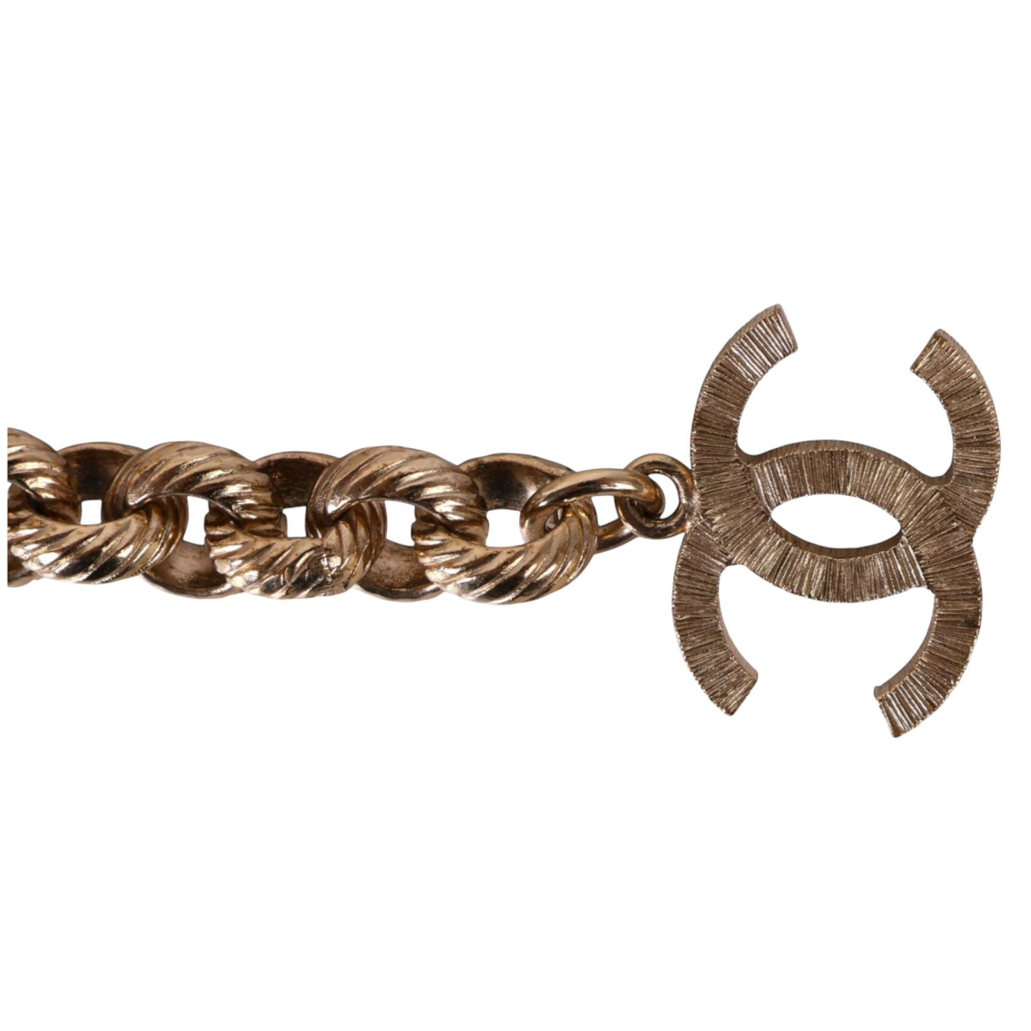 Chanel S/S 2019 Crystal "CHANEL" Logo Gold-Tone Chain Belt with CC Clasp
