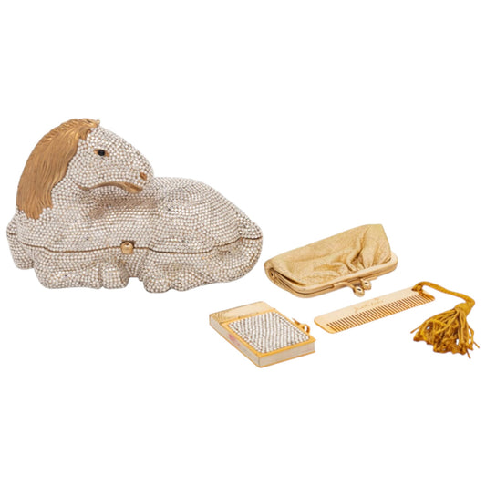 1984 Judith Leiber Horse Minaudière Crystal Embellished Clutch with Accessories