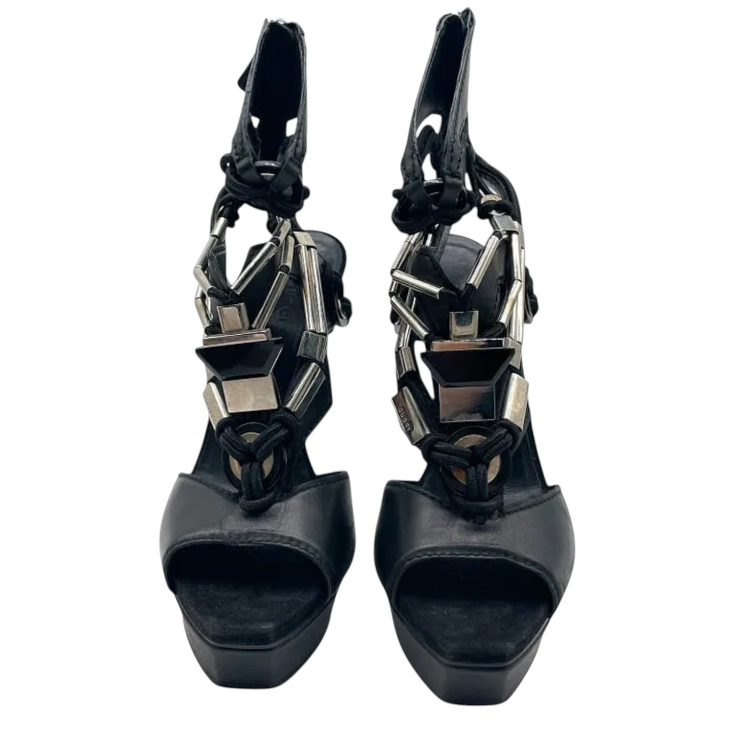Gucci Spring 2010 “Sigrid” Black Leather Runway Platform Heels Size 39