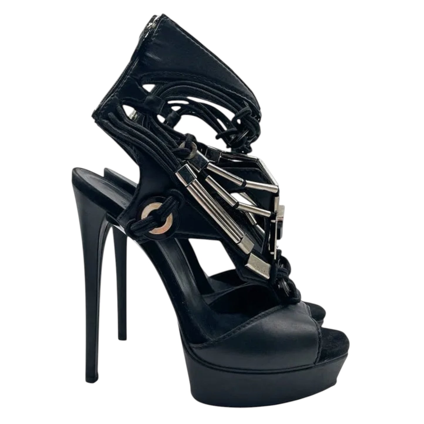 Gucci Spring 2010 “Sigrid” Black Leather Runway Platform Heels Size 39