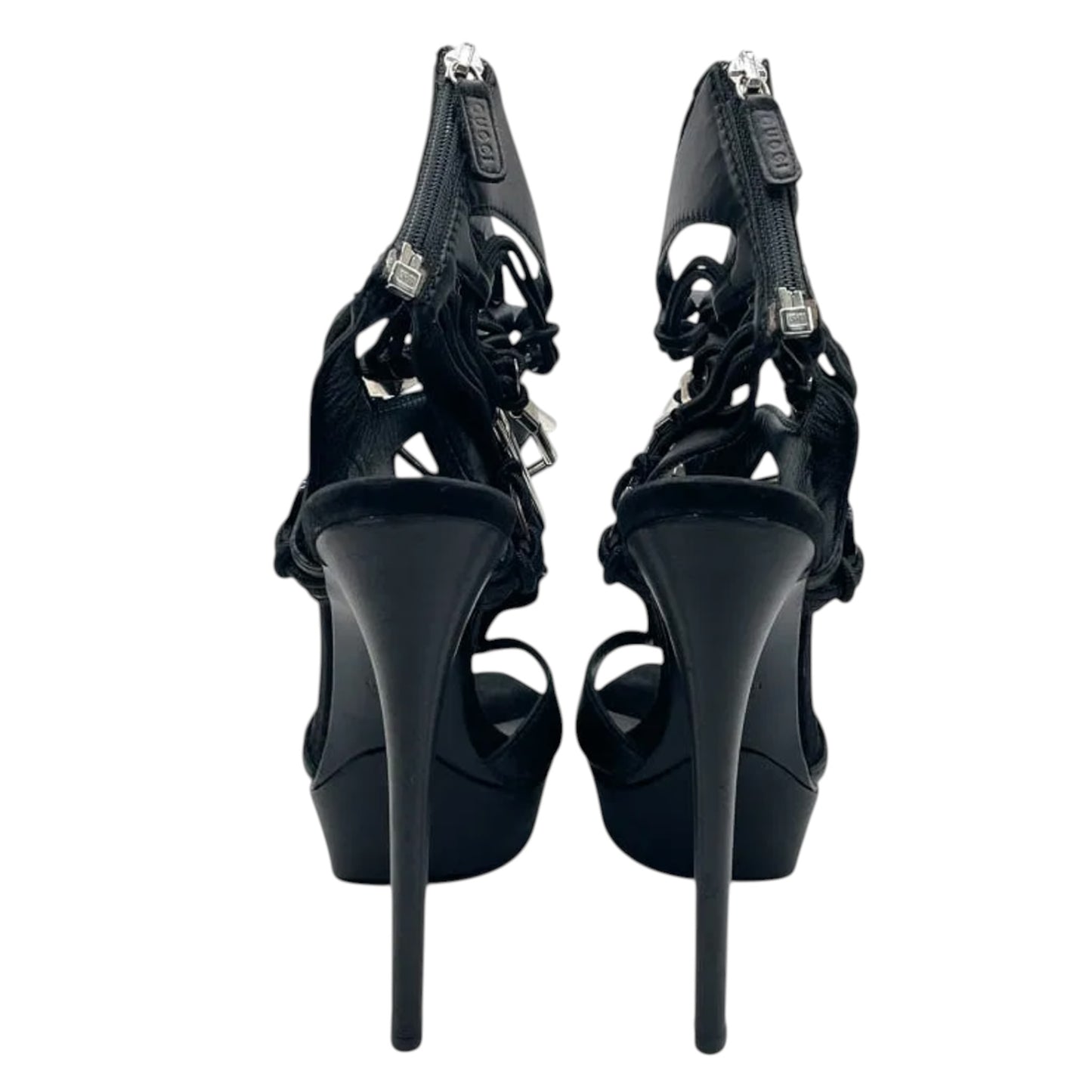 Gucci Spring 2010 “Sigrid” Black Leather Runway Platform Heels Size 39