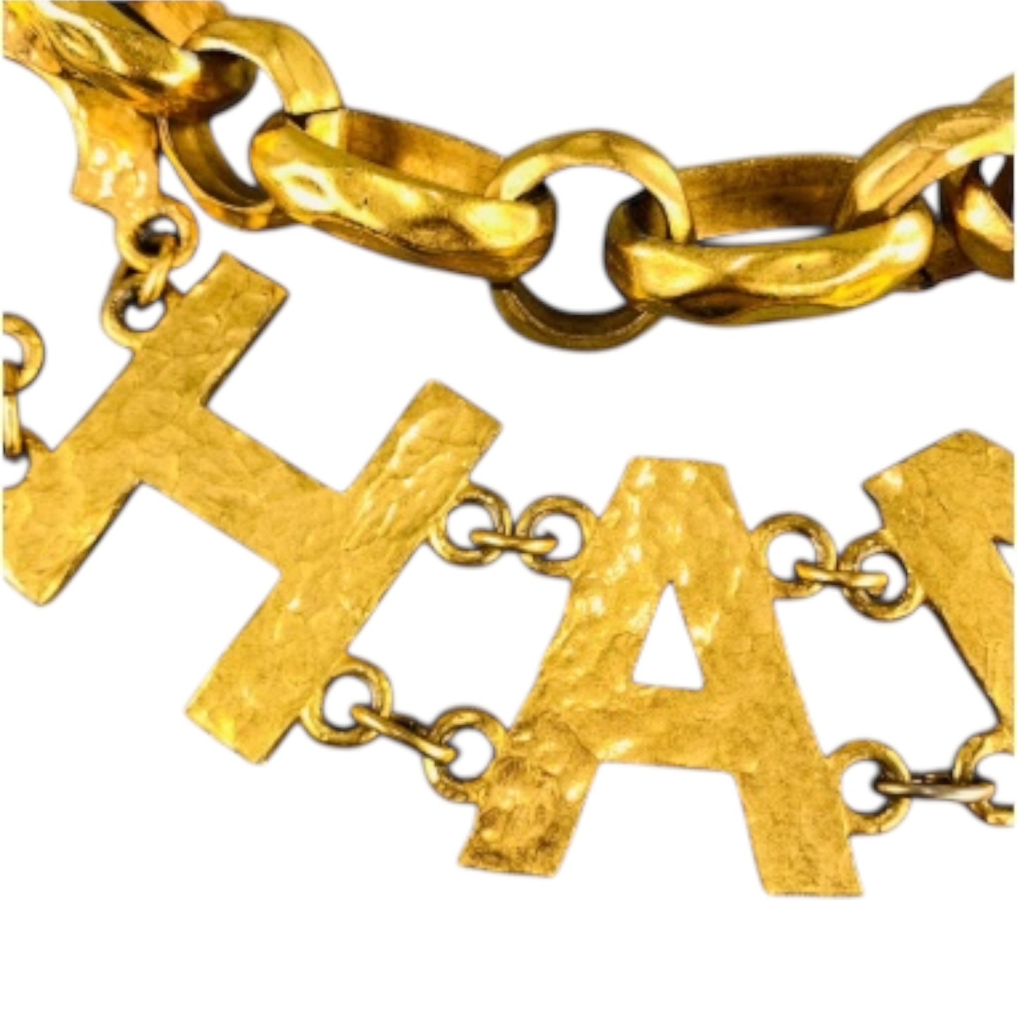 Chanel S/S 1993 Hammered Gold CHANEL Letter Logo Chain Belt – Runway (Look 1)