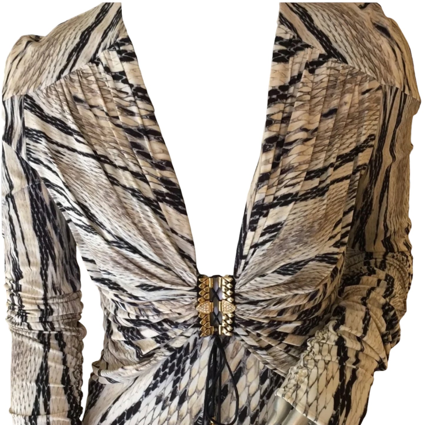 Roberto Cavalli snake print plunge top, back view