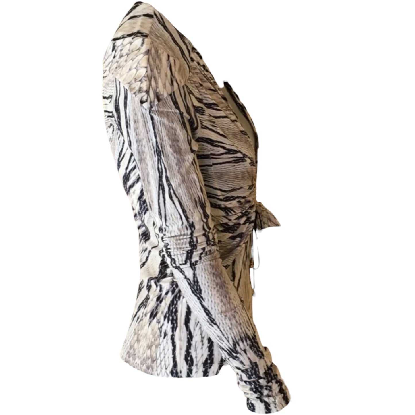 Roberto Cavalli snake print plunge top, side view