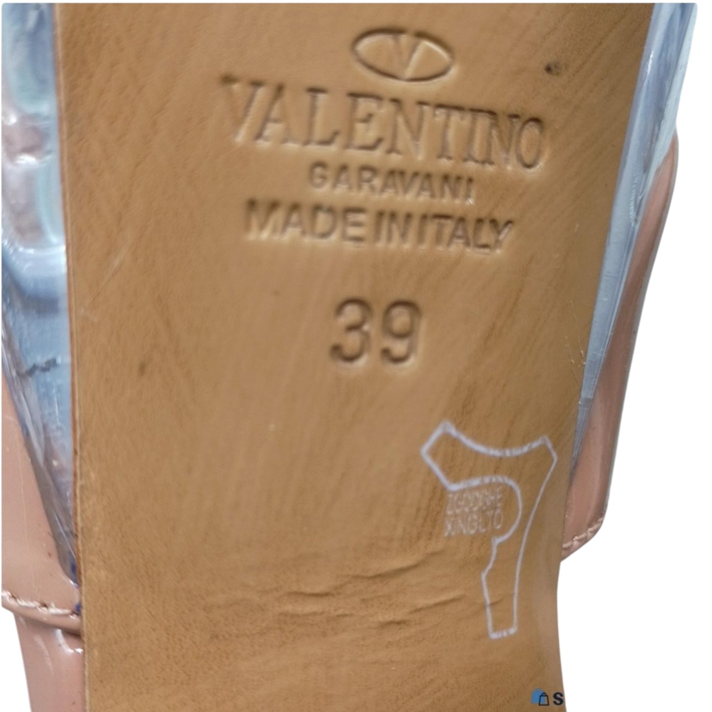 Valentino Garavani Tan Patent Leather & Transparent Plexiglass Platform Block Heels Size 39