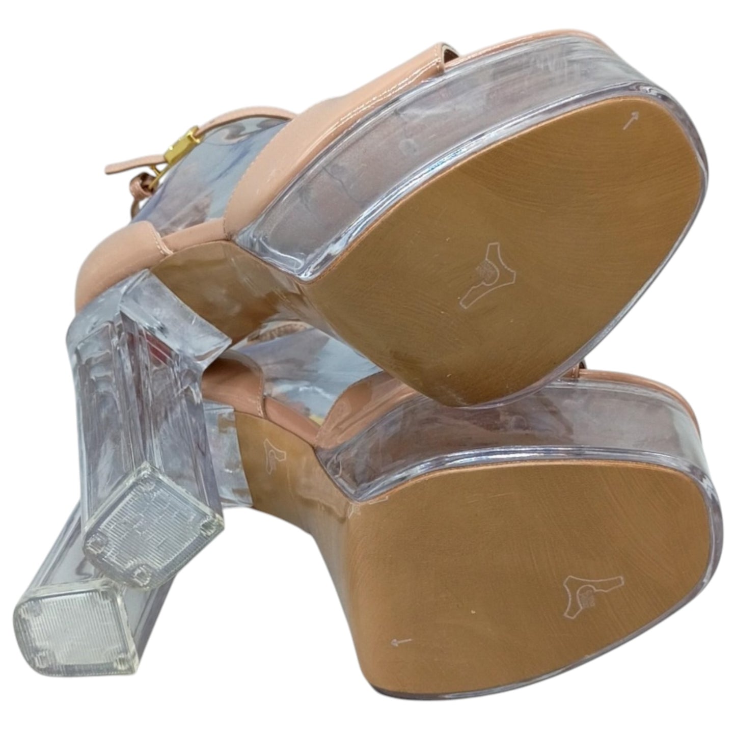 Valentino Garavani Tan Patent Leather & Transparent Plexiglass Platform Block Heels Size 39