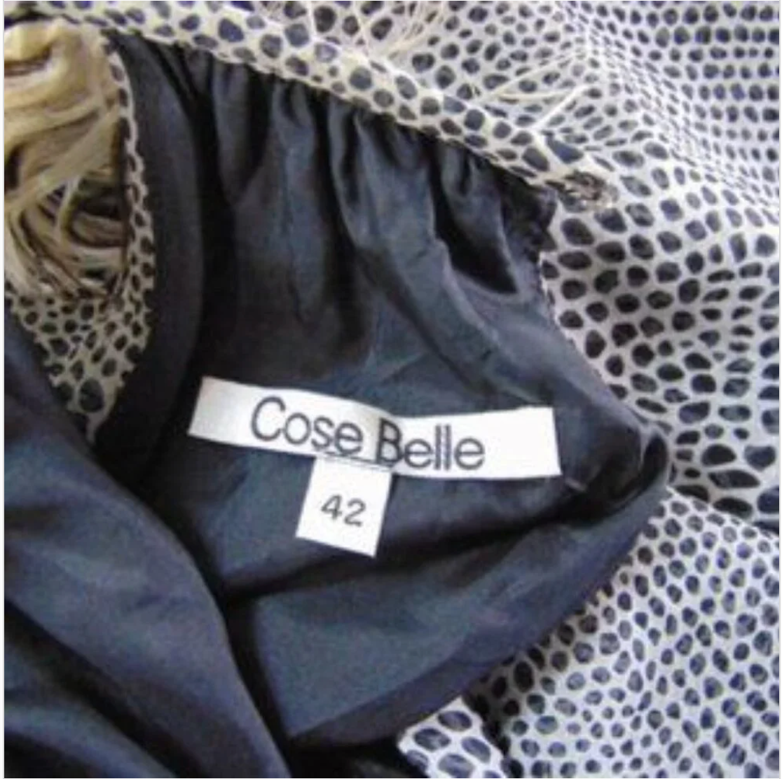 Vintage Cose Belle Couture Shannon McLean Ostrich Feather Trim Silk Pebble Print Dress Size 42