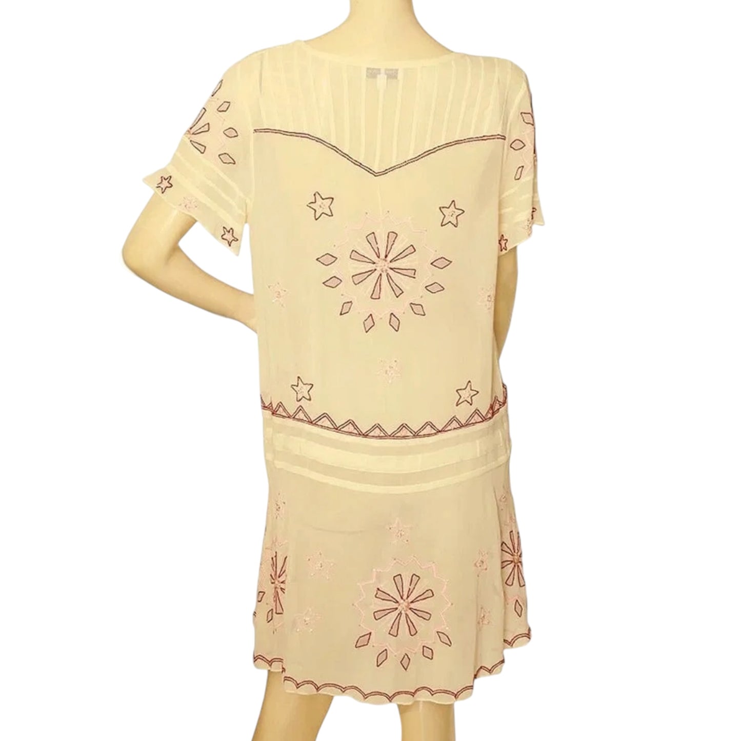 Temperley London Ivory Silk Embroidered Sheer Mini Dress UK 12