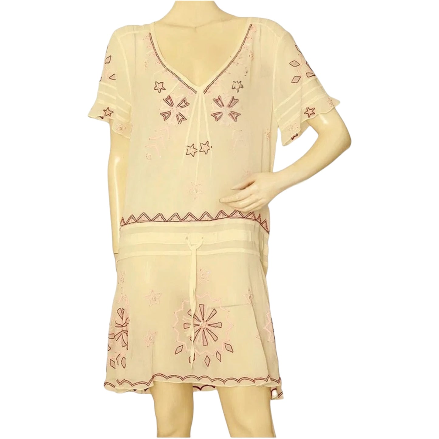Temperley London Ivory Silk Embroidered Sheer Mini Dress UK 12