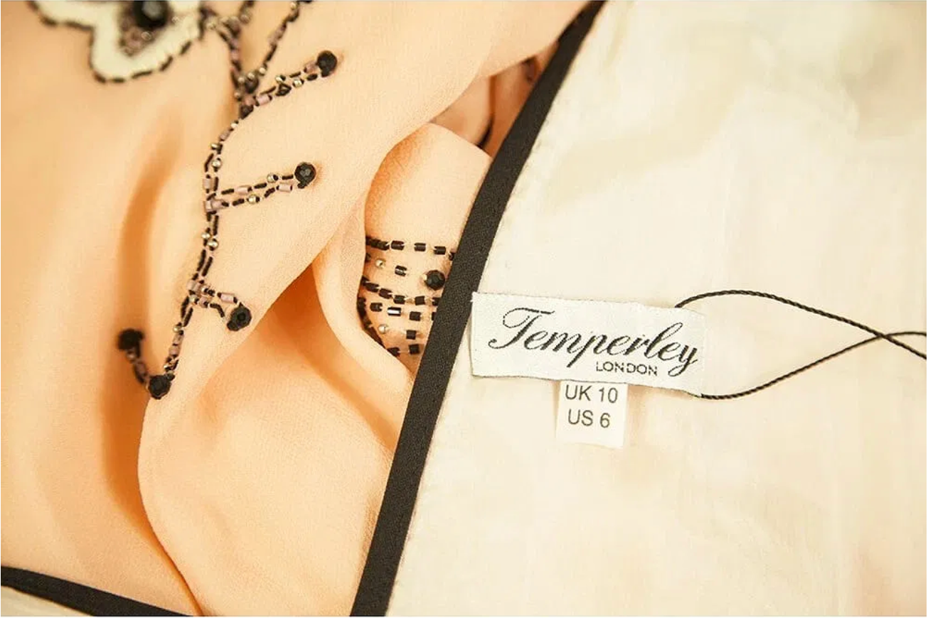 Temperley London Peach Silk Beaded Embroidered Sleeveless Midi Dress UK 10