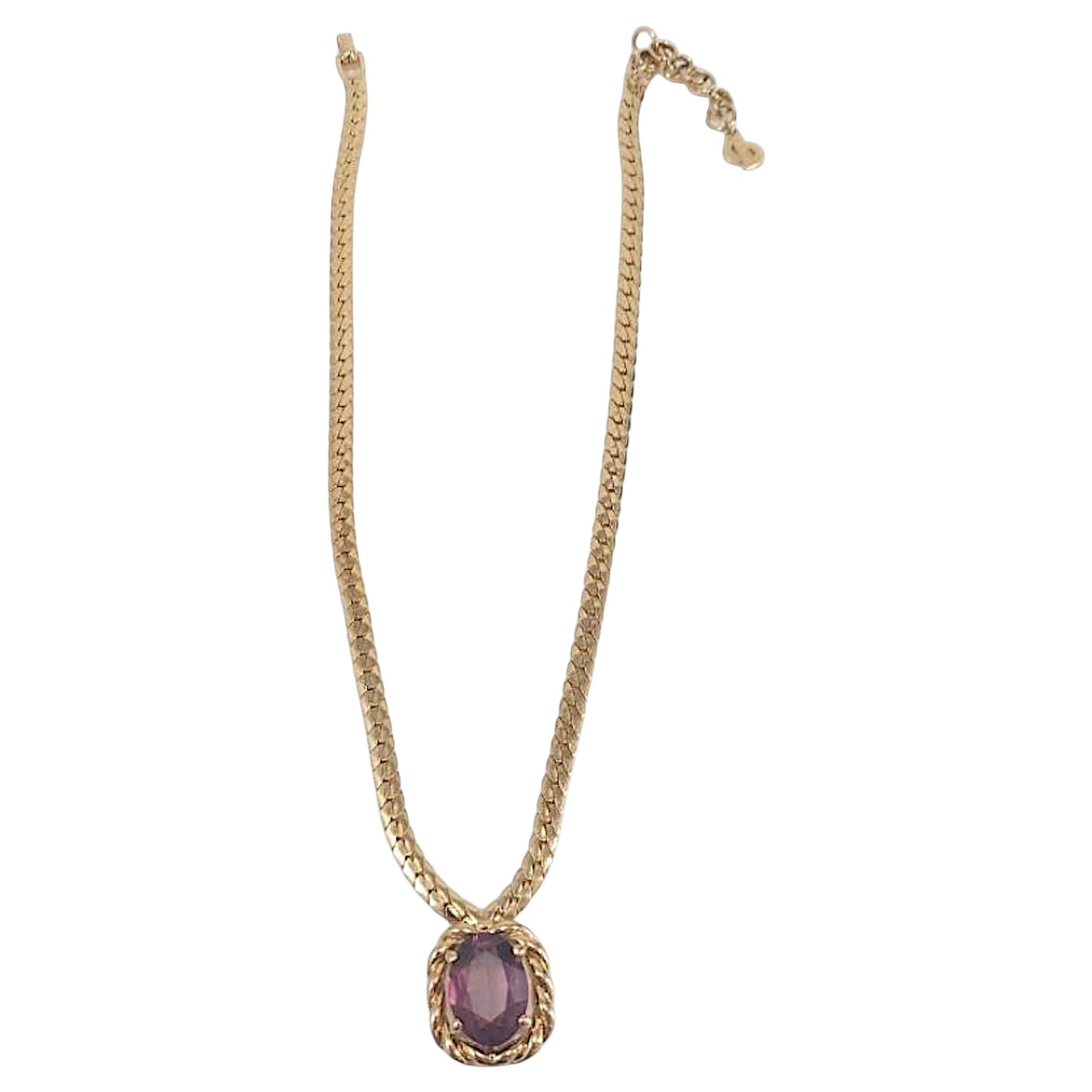 Vintage Christian Dior Gold Tone Snake Chain Purple Glass Pendant Necklace
