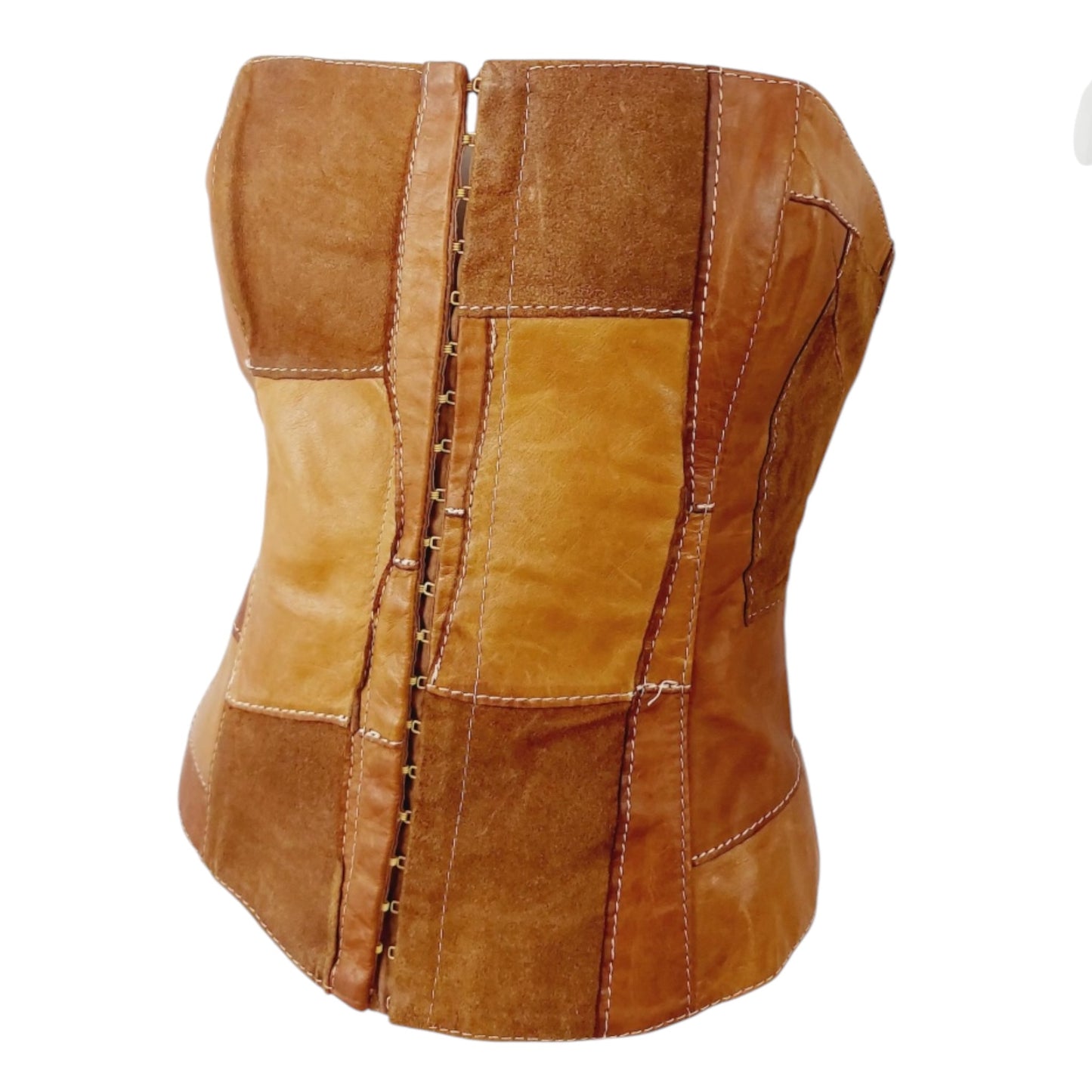 Vintage Plein Sud by Fayçal Amor Y2K Leather & Suede Patchwork Corset Bustier Top