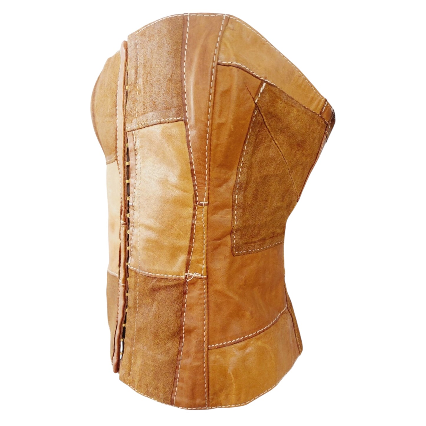 Vintage Plein Sud by Fayçal Amor Y2K Leather & Suede Patchwork Corset Bustier Top