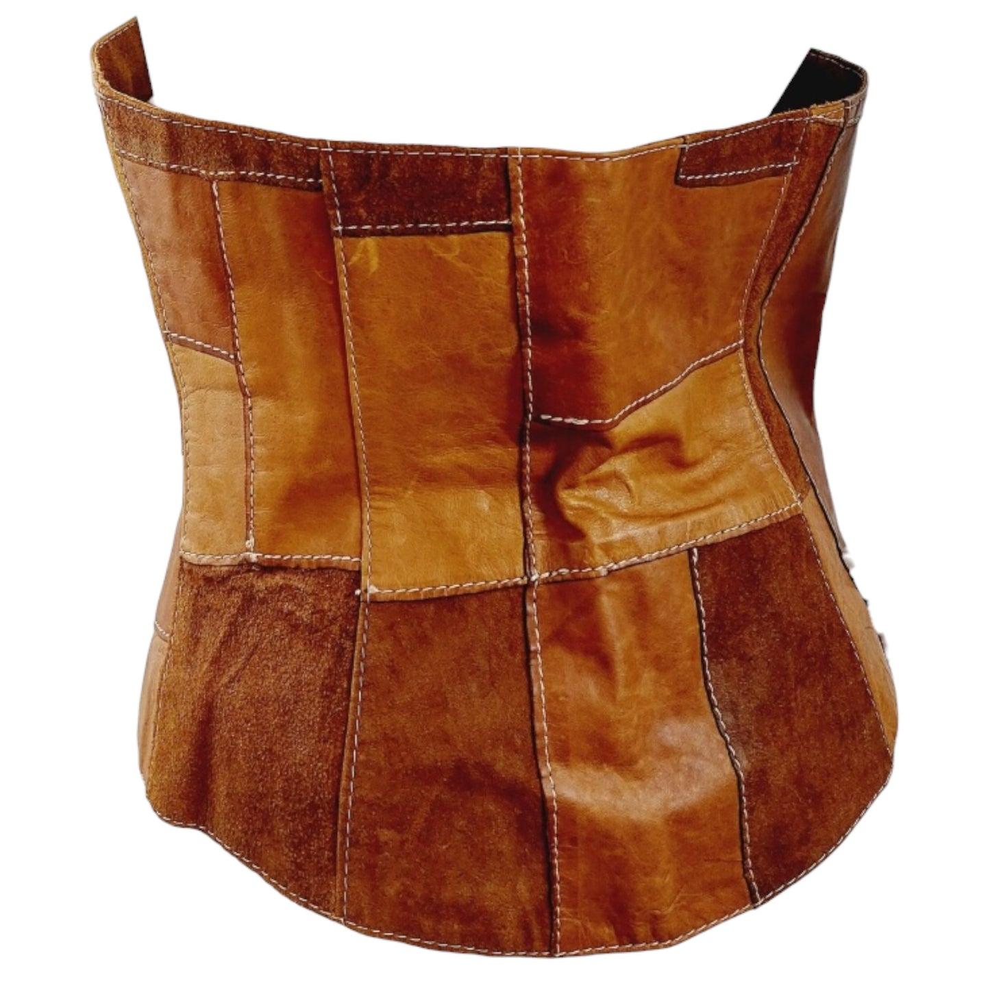 Vintage Plein Sud by Fayçal Amor Y2K Leather & Suede Patchwork Corset Bustier Top