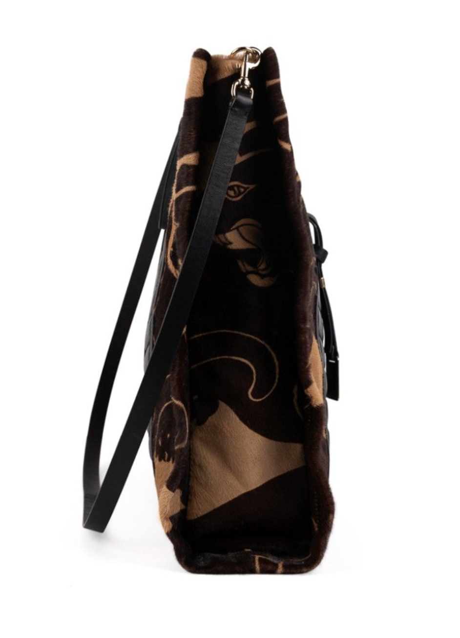 Valentino Garavani Panther Print Calf Hair & Black Leather Tote Bag with Removable Crossbody Strap