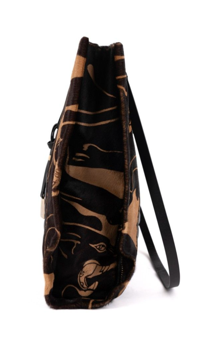 Valentino Garavani Panther Print Calf Hair & Black Leather Tote Bag with Removable Crossbody Strap