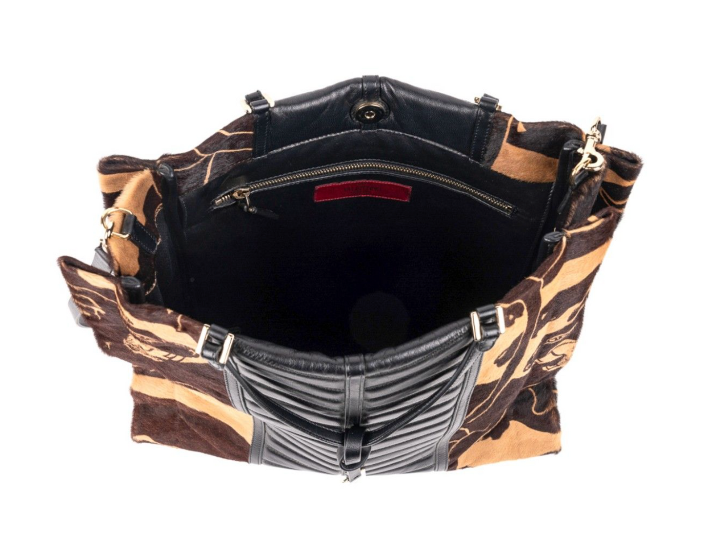 Valentino Garavani Panther Print Calf Hair & Black Leather Tote Bag with Removable Crossbody Strap