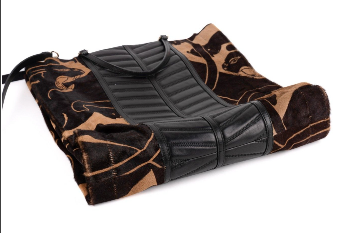 Valentino Garavani Panther Print Calf Hair & Black Leather Tote Bag with Removable Crossbody Strap