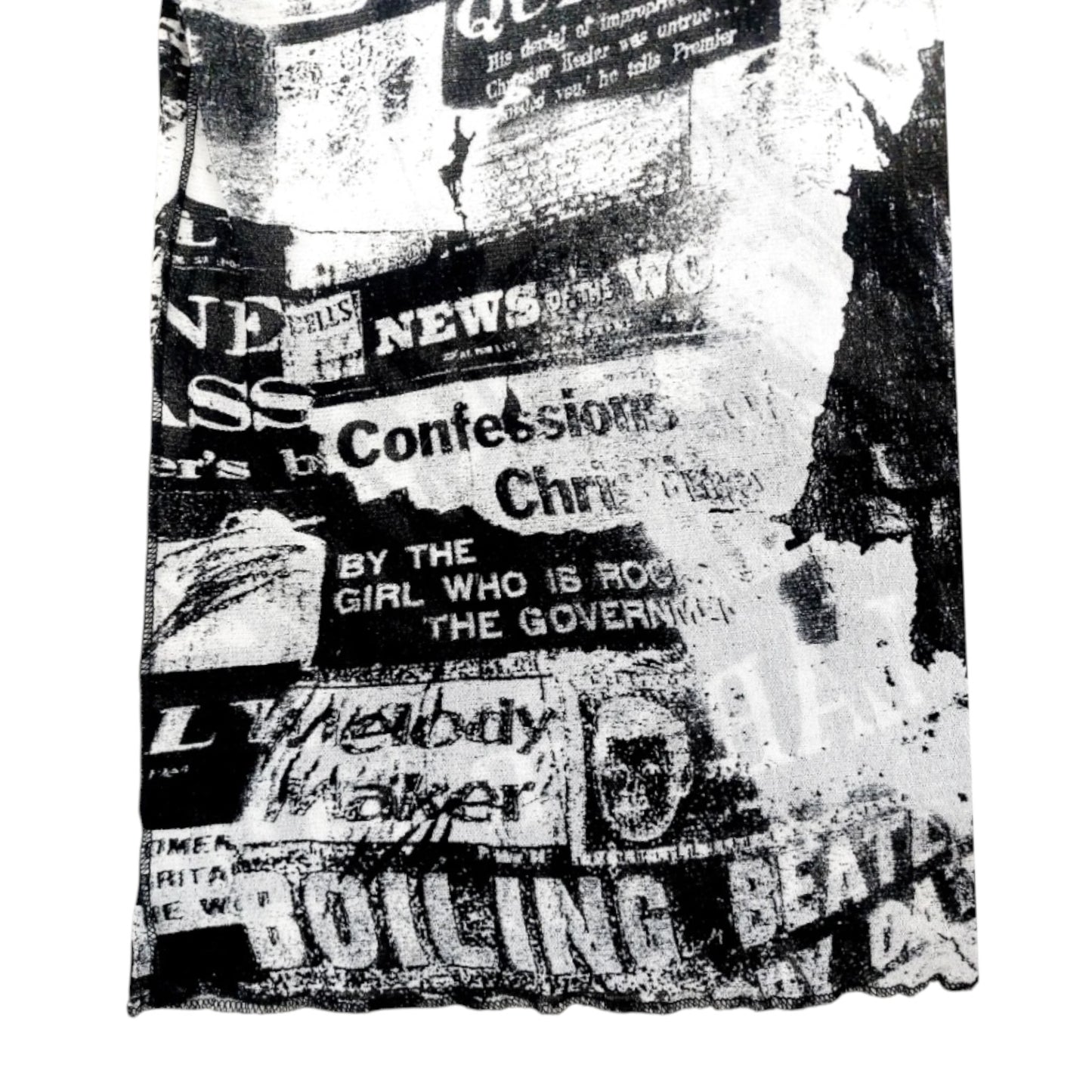 Roberto Cavalli Vintage Newspaper Galliano Style Gazette Mesh Sheer Y2K Printed Top T-Shirt Cami Tee 90s 2000s