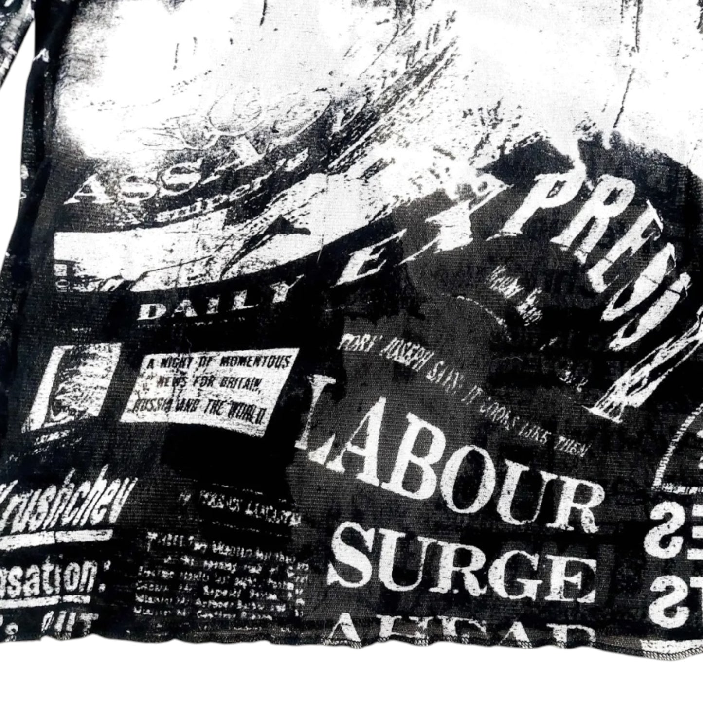 Roberto Cavalli Vintage Newspaper Galliano Style Gazette Mesh Sheer Y2K Printed Top T-Shirt Cami Tee 90s 2000s
