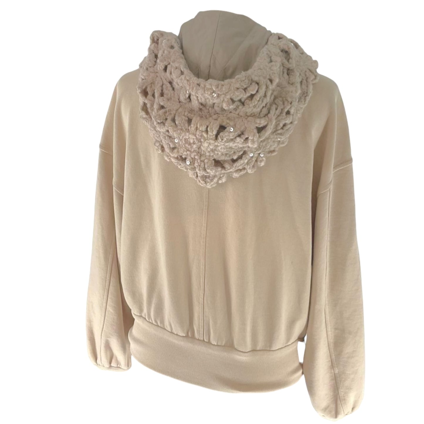 Brunello Cucinelli Beige Cotton Jacket with Detachable Crochet Virgin Wool Hood – Made in Italy