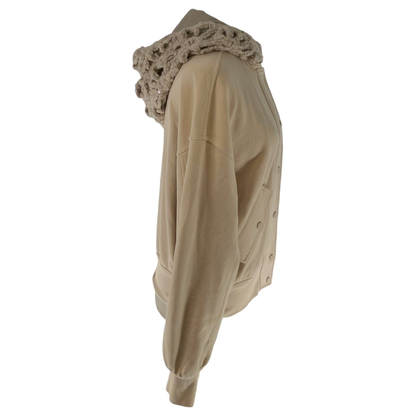 Brunello Cucinelli Beige Cotton Jacket with Detachable Crochet Virgin Wool Hood – Made in Italy