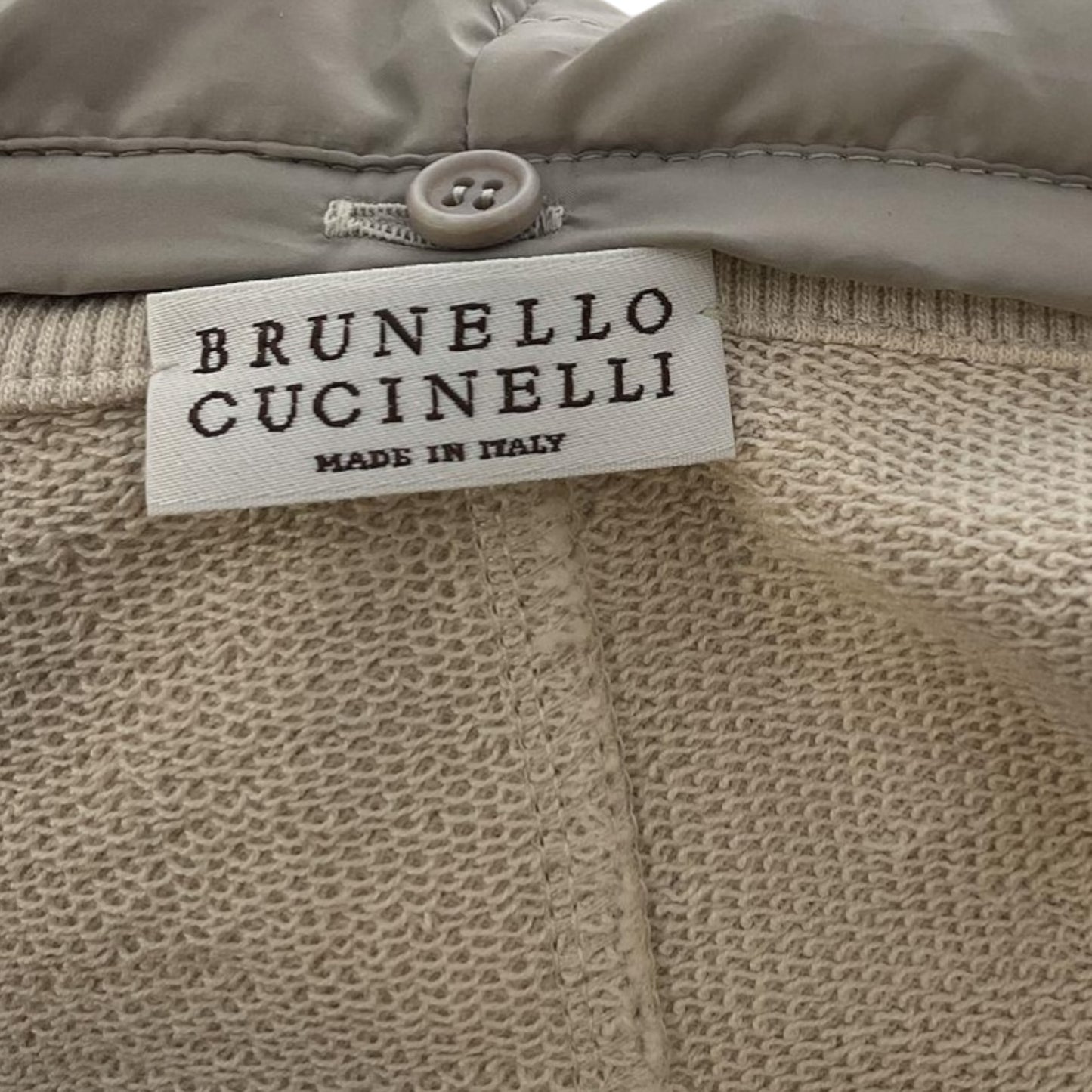 Brunello Cucinelli Beige Cotton Jacket with Detachable Crochet Virgin Wool Hood – Made in Italy