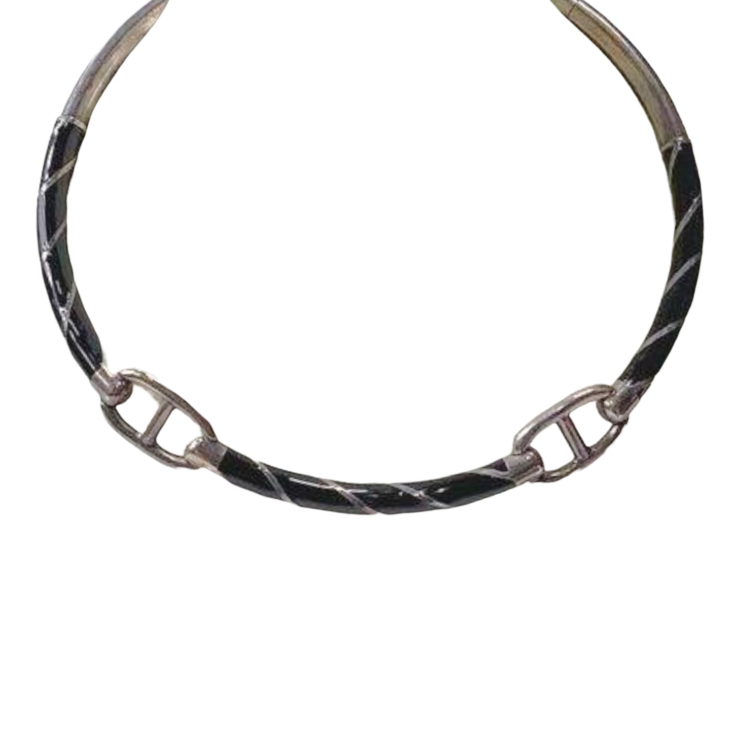 Vintage Gucci Sterling Silver & Black Enamel Twist Collar Necklace 95g, c. 1970s