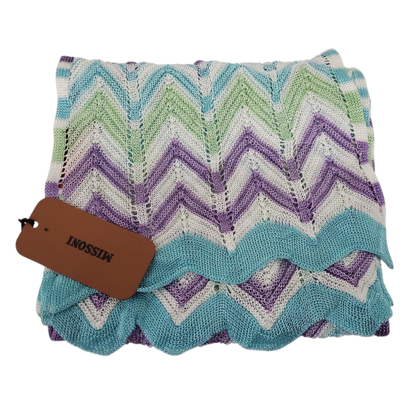 Missoni Multicolor Zigzag Chevron Knit Scarf NWT | Pastel Wave Stripe | 10” x 64”