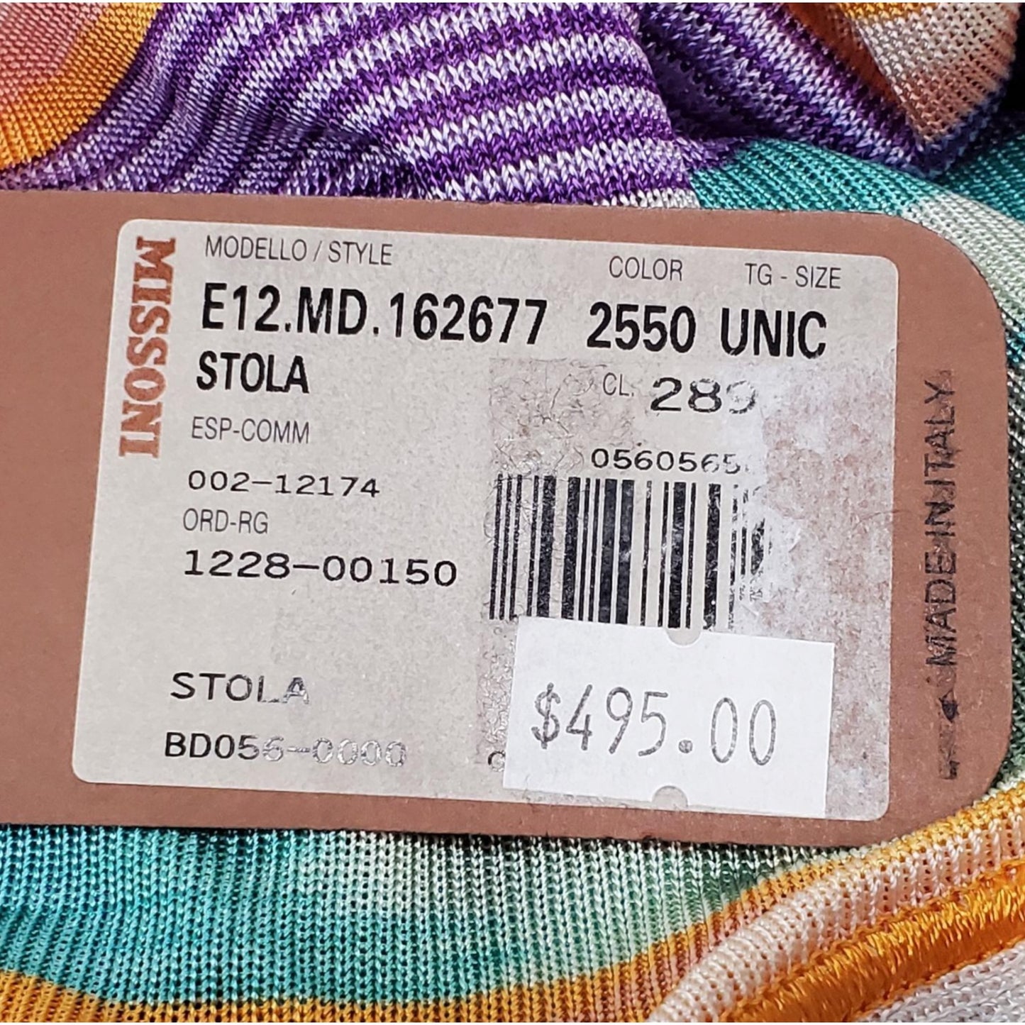 Missoni Multicolor Striped Rayon Stole Scarf NWT | Made in Italy | 22” x 75”