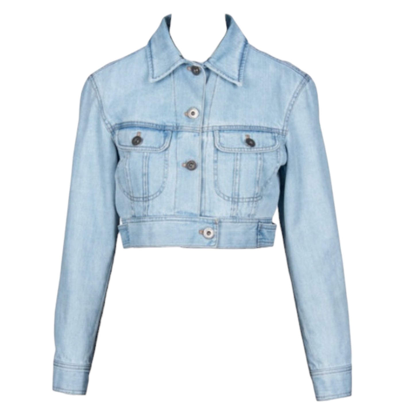 Prada 2017 Light Wash Denim Cropped Jacket with Removable Feather Collar IT 38