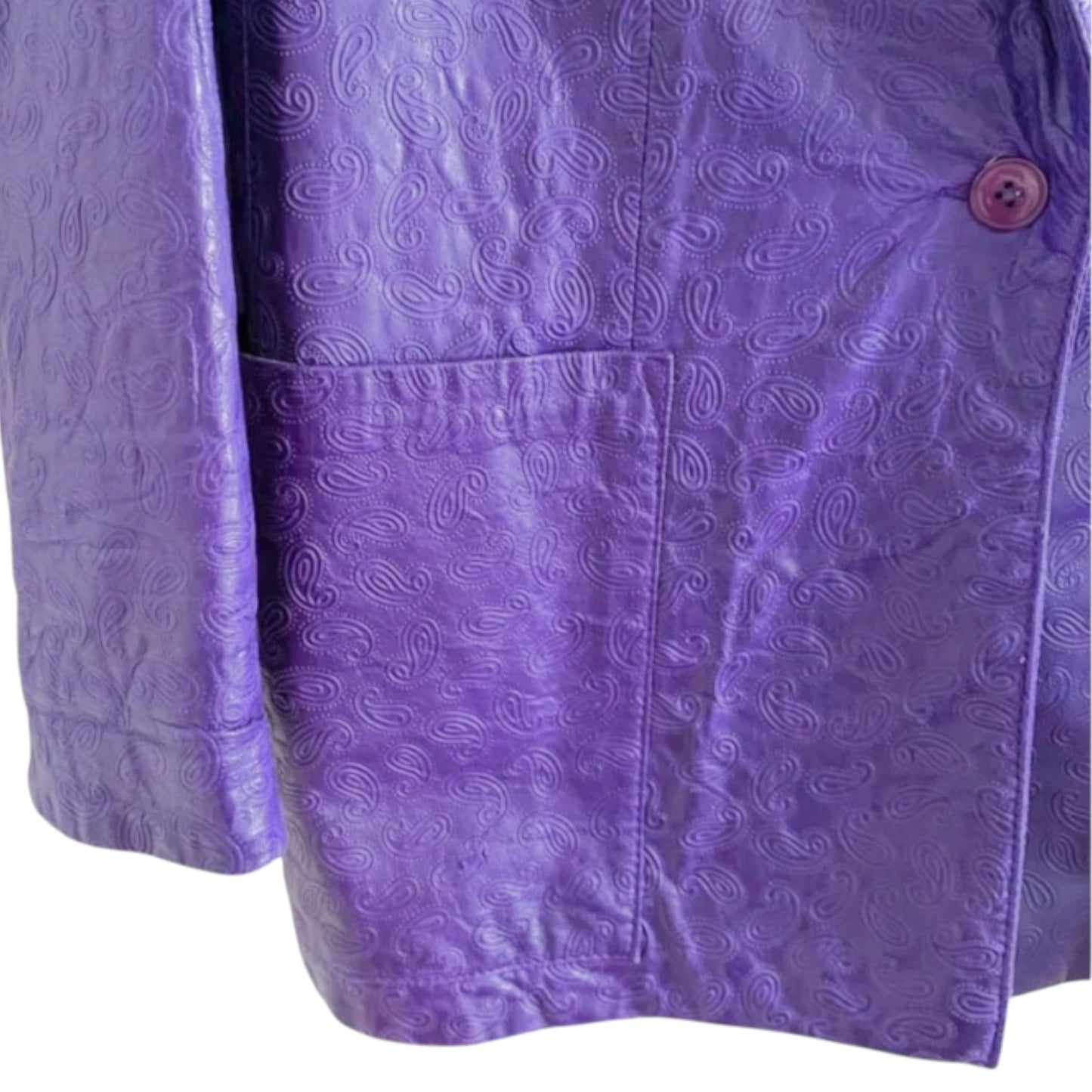 Michael Hoban for North Beach Leather Vintage 1980s Purple Embossed Paisley Leather Jacket