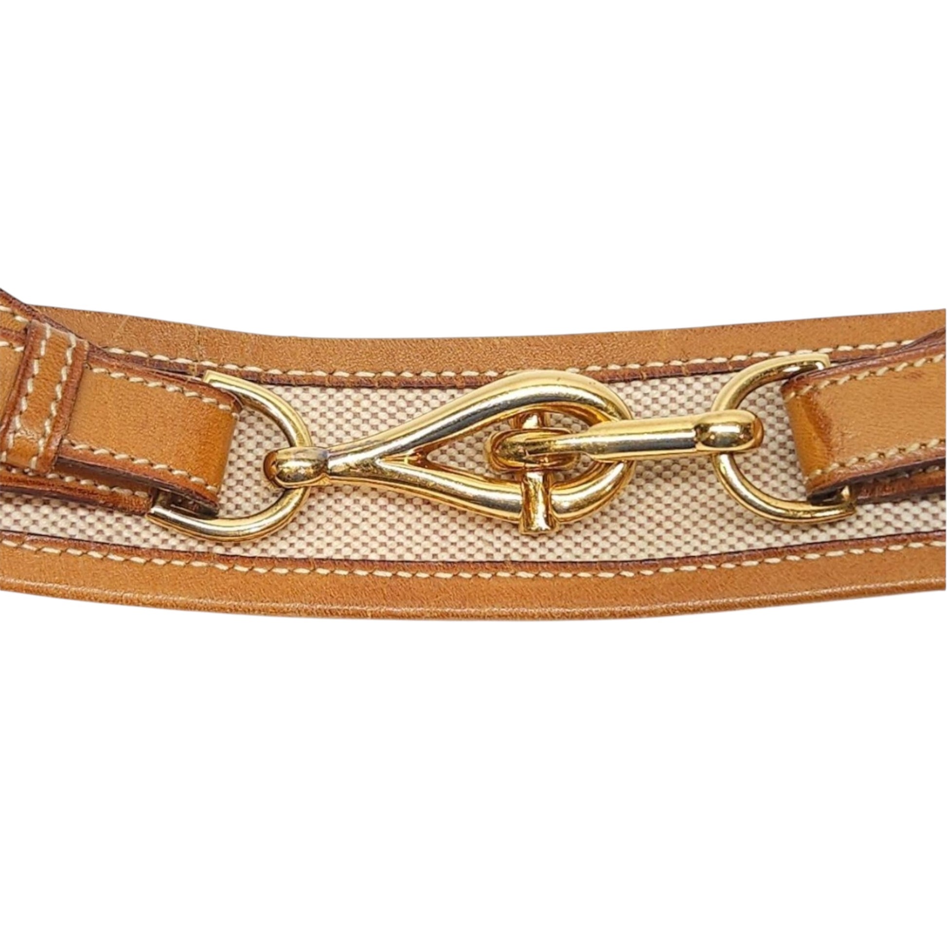 Hermès equestrian leather canvas belt, buckle detail close-up
