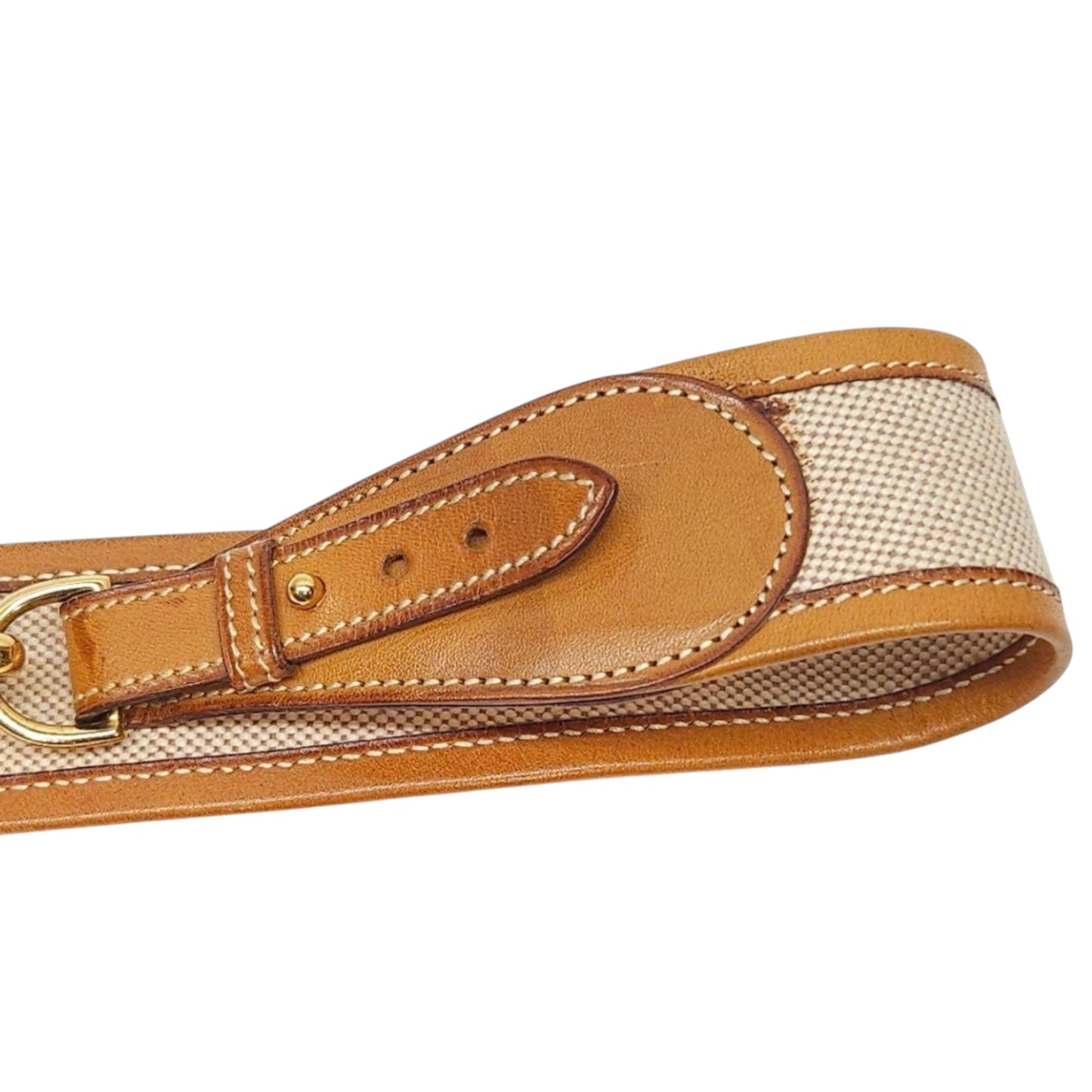 Hermès equestrian leather canvas belt, full length flat lay