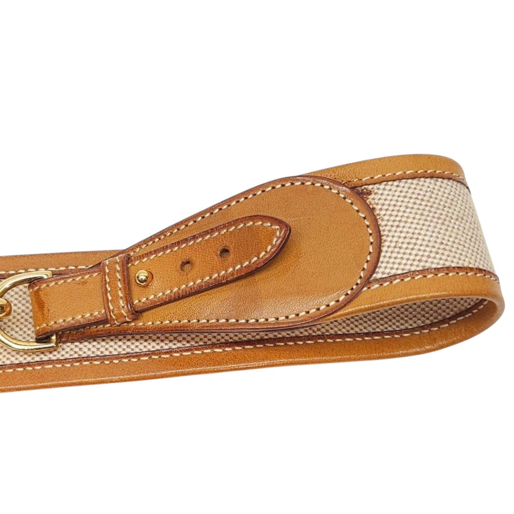 Hermès equestrian leather canvas belt, full length flat lay