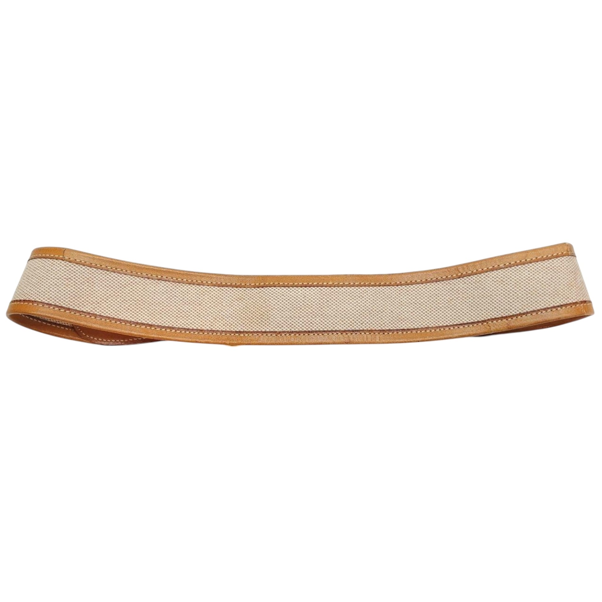 Hermès equestrian leather canvas belt, stitching detail close-up