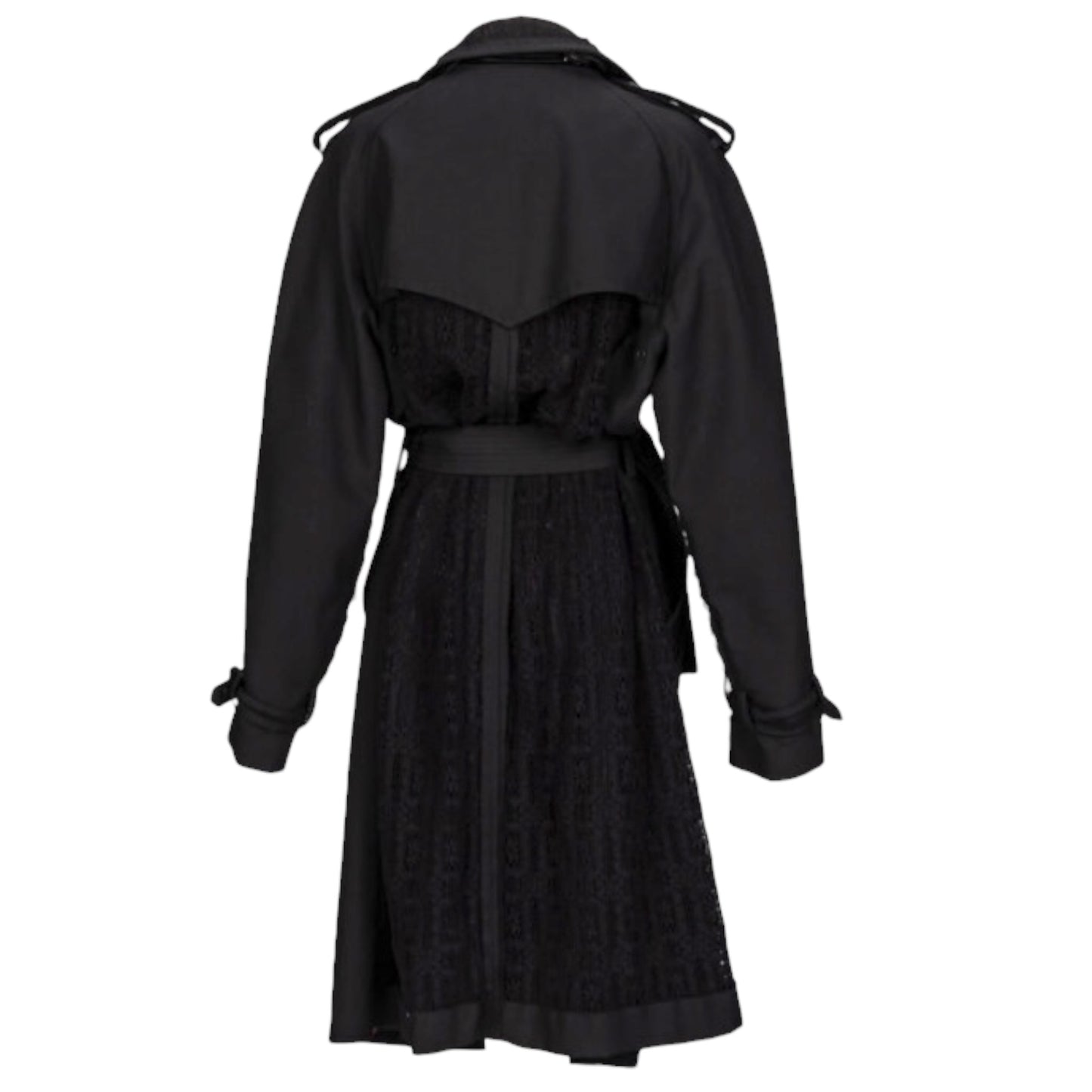 Maison Margiela S/S 2018 Black Wool Double-Breasted Trench Coat with Crocheted Lace Insets Size 50 IT
